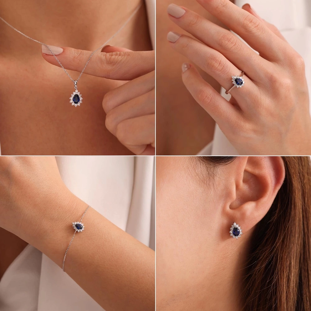 3.75 CT Damla Safir & Pırlanta Set
