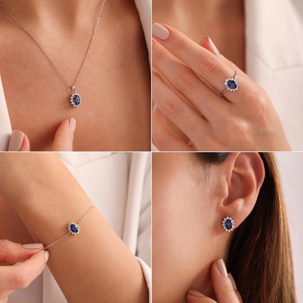 4.50 CT Oval Safir & Pırlanta Set