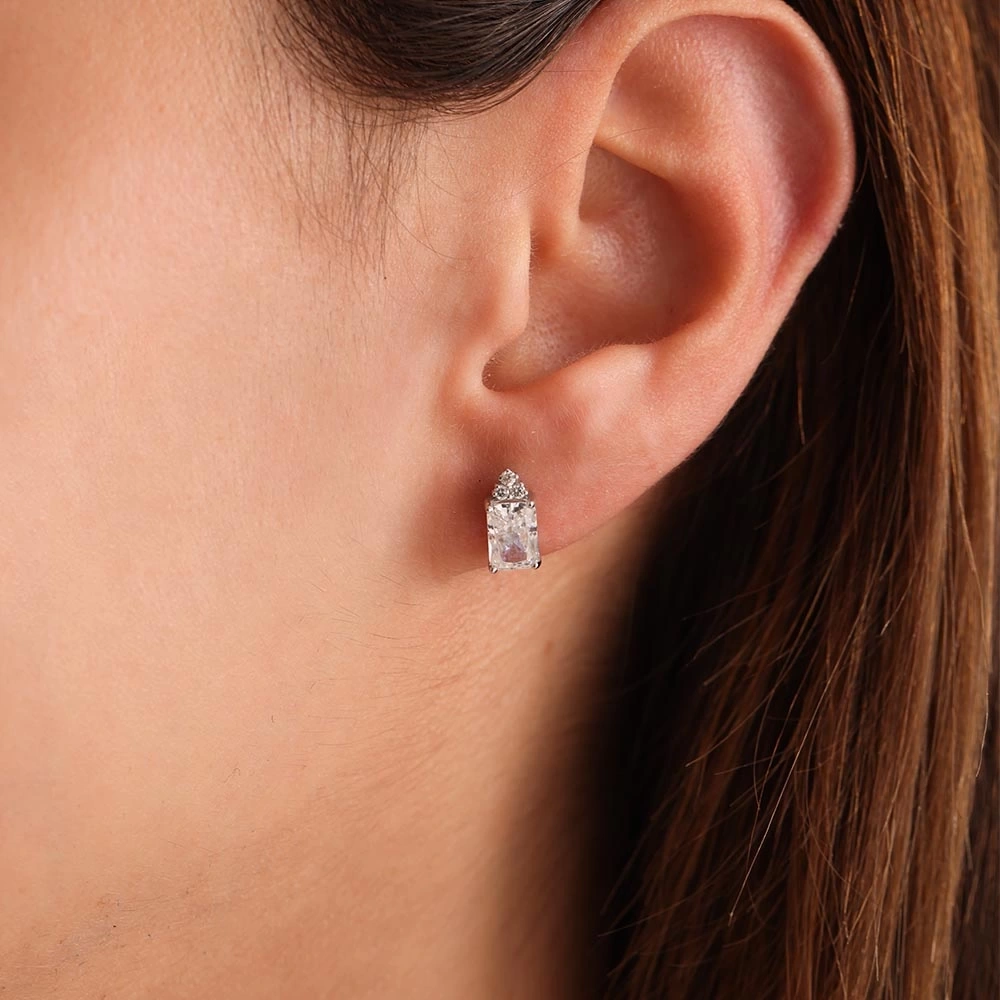 4.00 CT Beyaz Topaz & Pırlanta Küpe