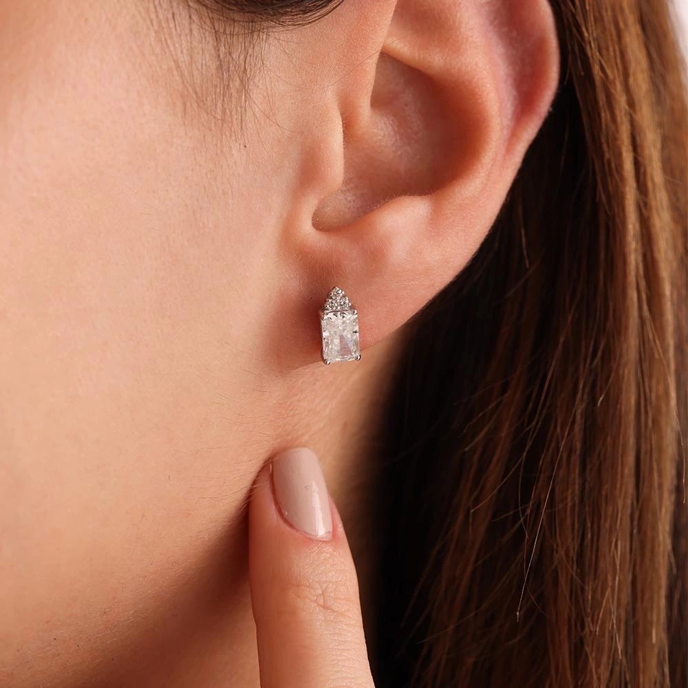 4.00 CT Beyaz Topaz & Pırlanta Küpe