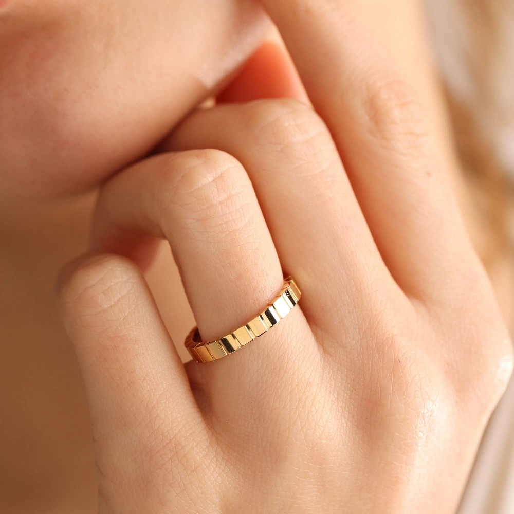 Kare Kesme Desenli Köşeli Alyans