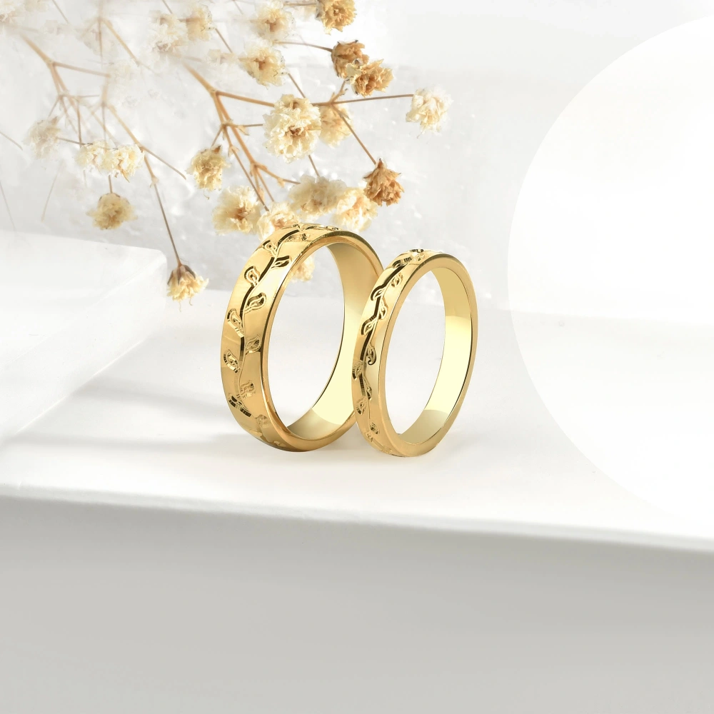 Yaprak Desenli Kesme Model Alyans