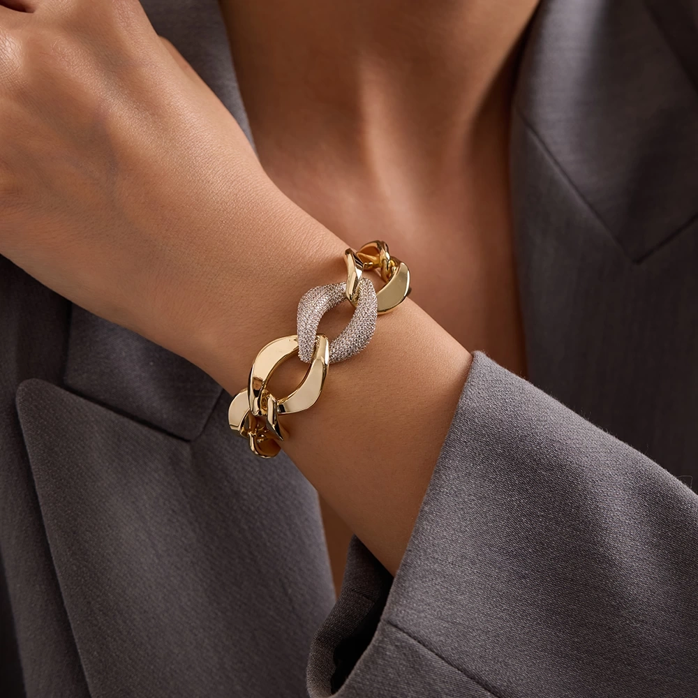 Taşlı Örgü 14 Ayar Altın Bileklik