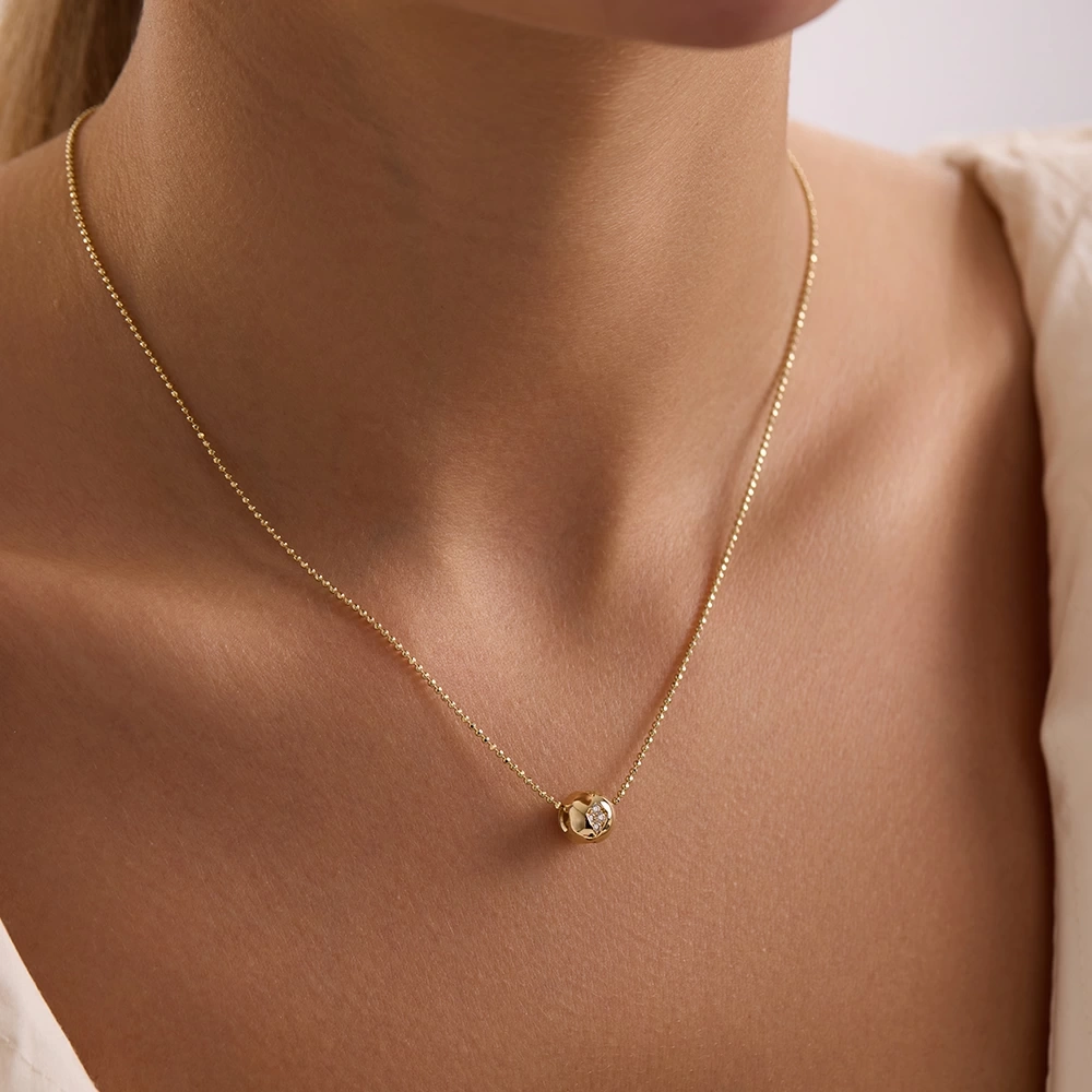 Taşlı Top 14 Ayar Altın Kolye