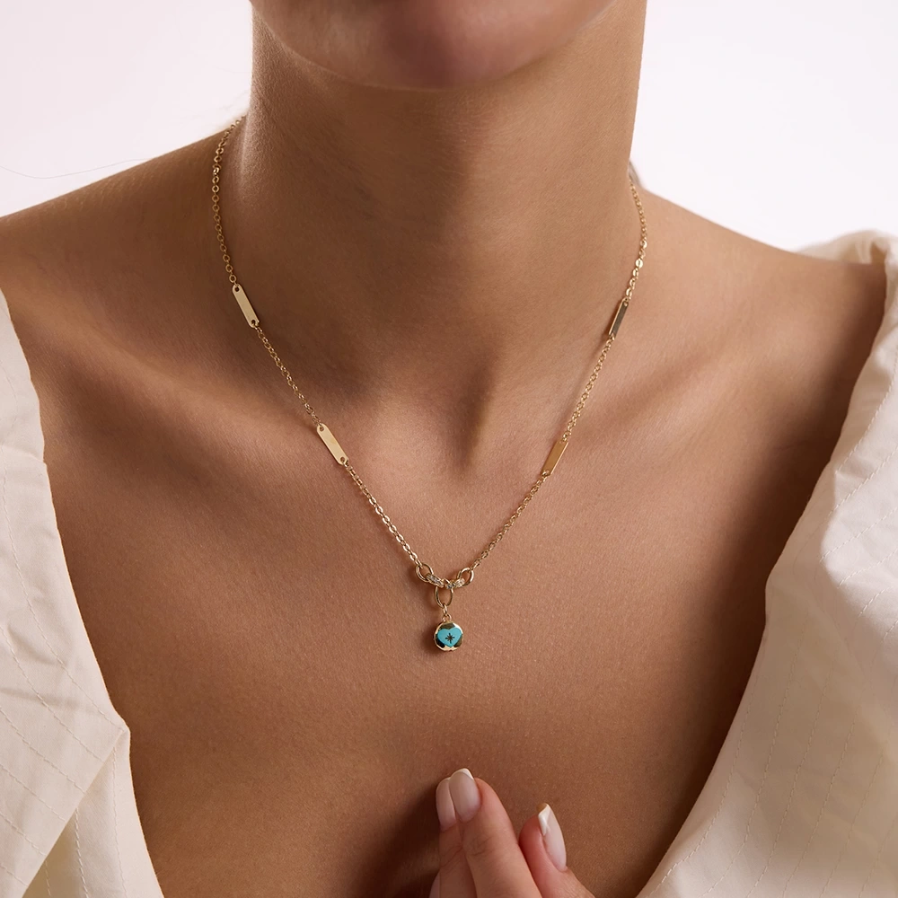 Turkuaz Kalp 14 Ayar Altın Kolye