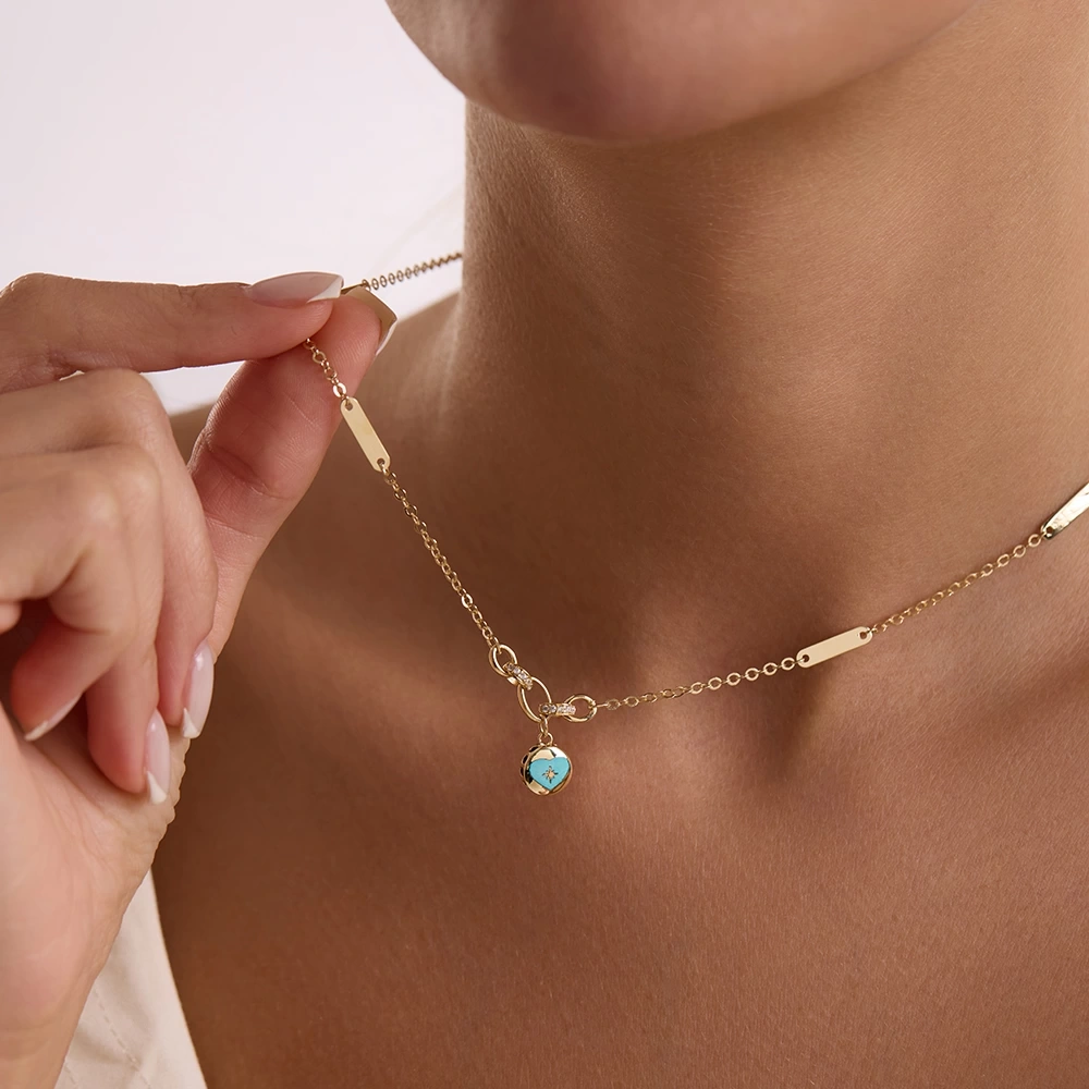 Turkuaz Kalp 14 Ayar Altın Kolye