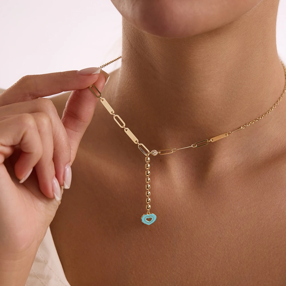 Turkuaz Taşlı Tasarım 14 Ayar Altın Kolye