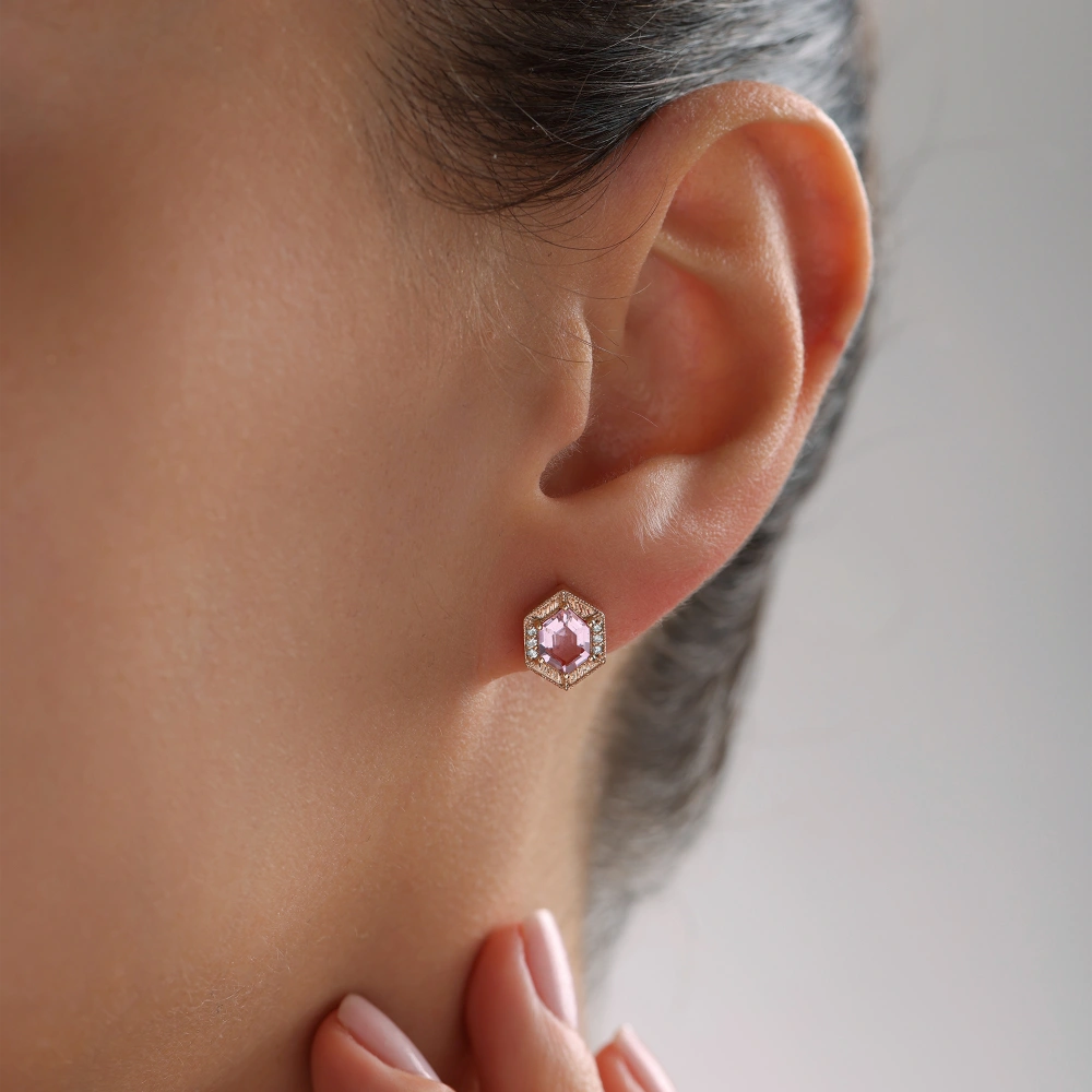 1.68 CT Pembe Topaz & Pırlanta Küpe