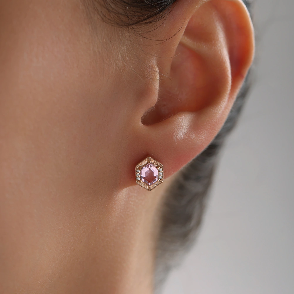 1.68 CT Pembe Topaz & Pırlanta Küpe