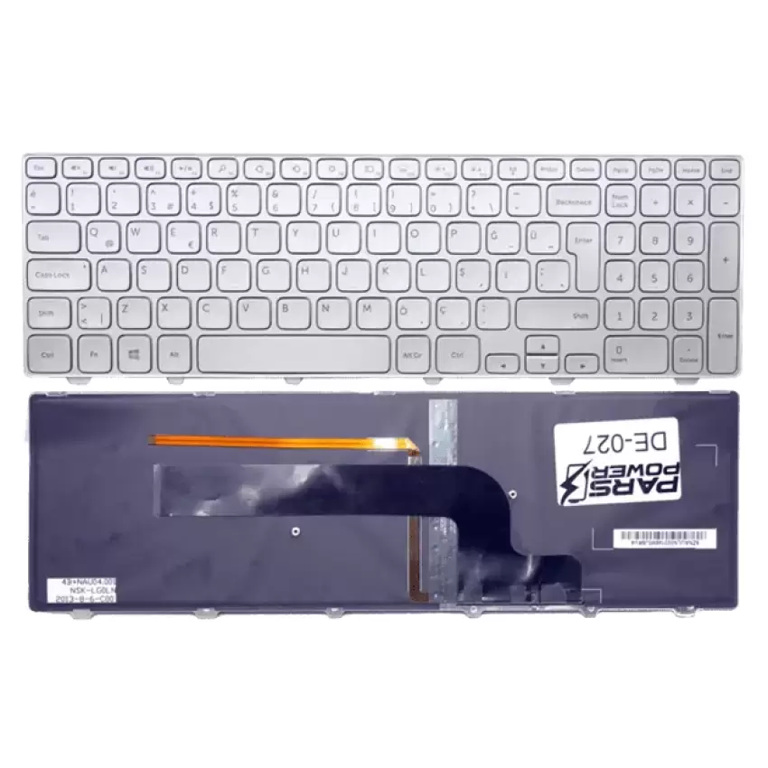 Dell Inspiron 15-7537, 15-7737 Klavye Işıklı (Gümüş TR)