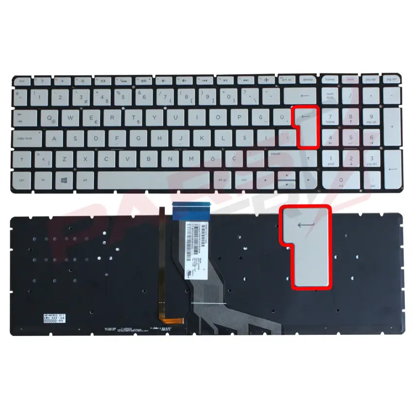 Hp Pavilion 15-aw004nt, 15-aw006nt Notebook Klavye Işıklı (Gümüş TR)