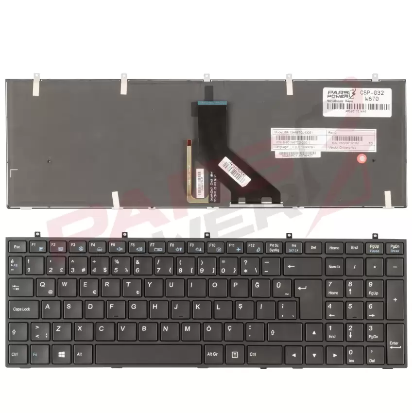 Clevo W670SFQ1, W670SHQ1, W670SJQ1 Notebook Klavye Işıklı (Siyah TR)