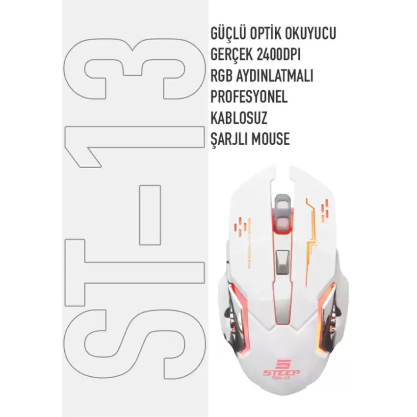 Steep Solid ST-13B Kablosuz - Wireless Şarjlı RGB Gaming Oyuncu Mouse