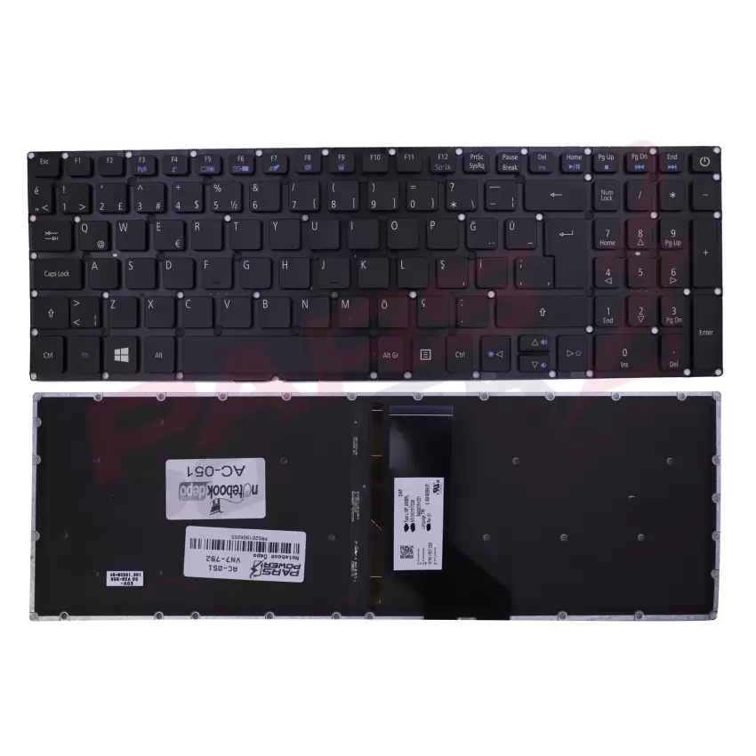 Acer Aspire E5-573G-59U9, E5-573G-59YD Notebook Klavye Işıklı (Siyah TR)