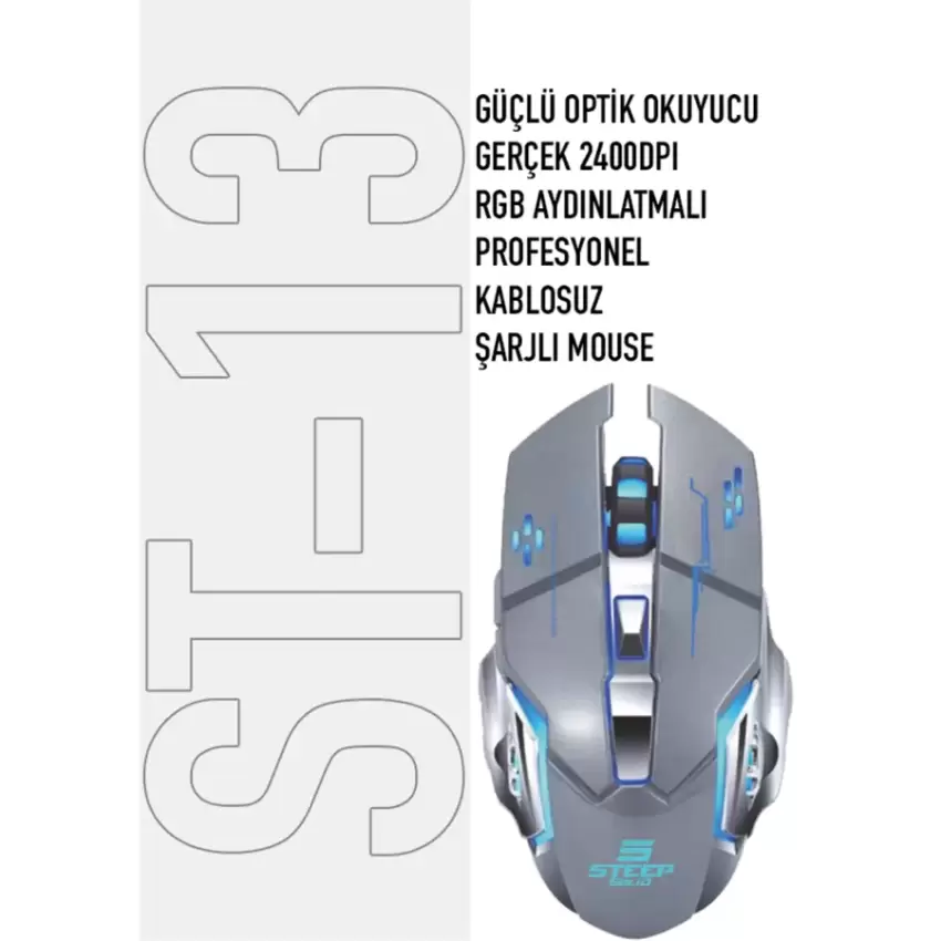 Steep Solid ST-13G Kablosuz - Wireless Şarjlı RGB Gaming Oyuncu Mouse