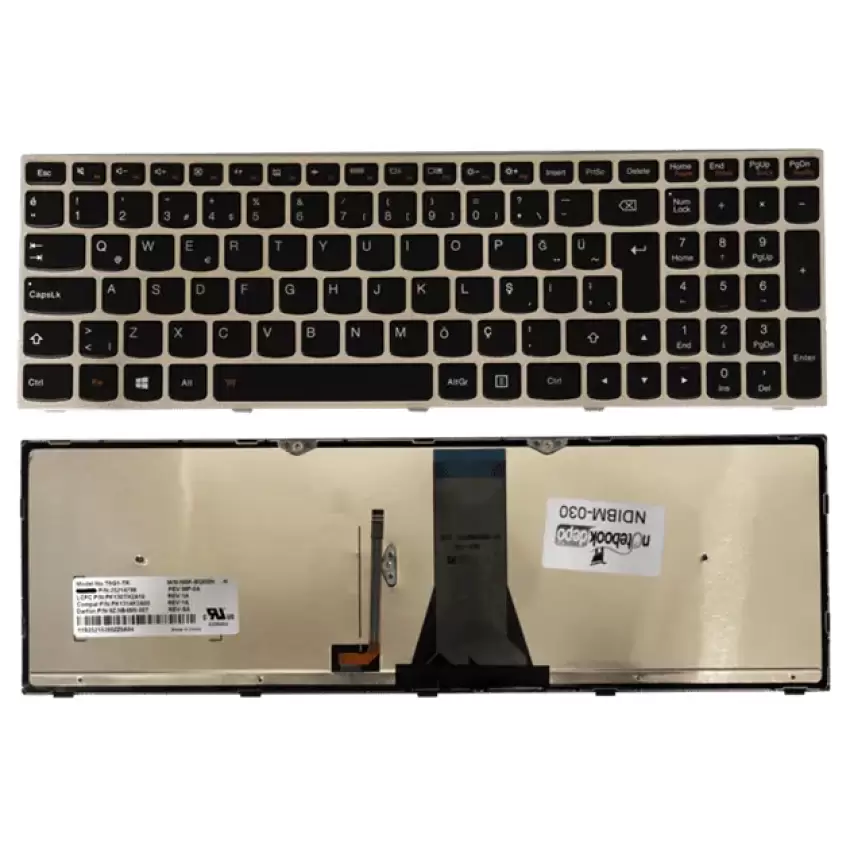 Lenovo E5080, E50-80, 80J2020XTX Notebook Klavye Işıklı (Gümüş TR)