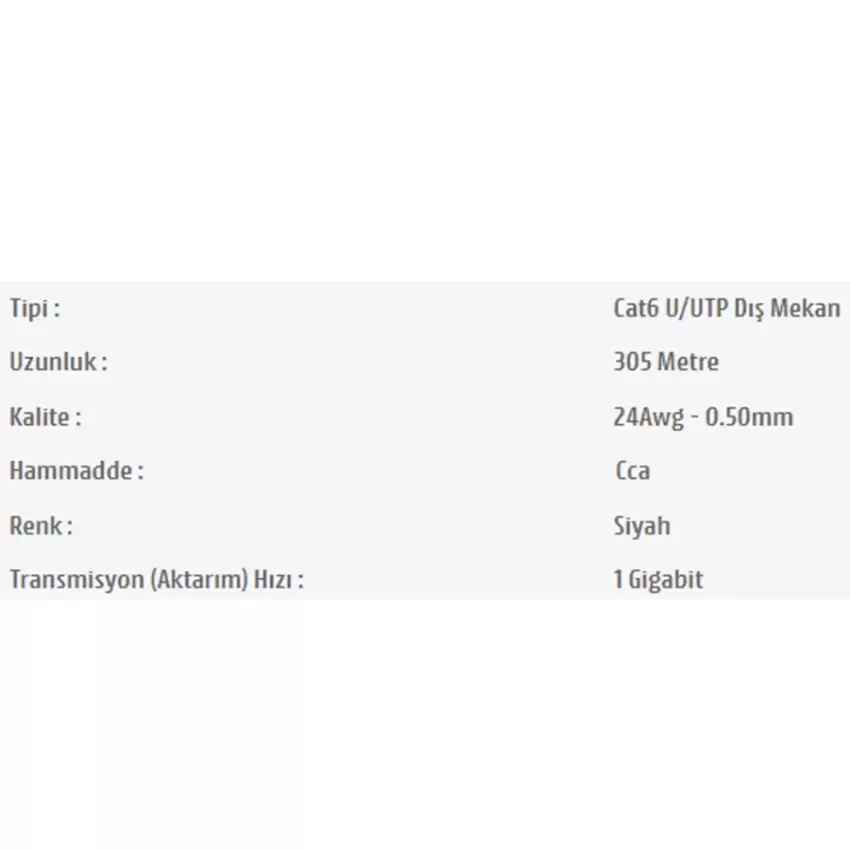 Pars Power 24Awg 0.50mm 305m Network Cat 6 U/UTP Dış Mekan Data Kablosu