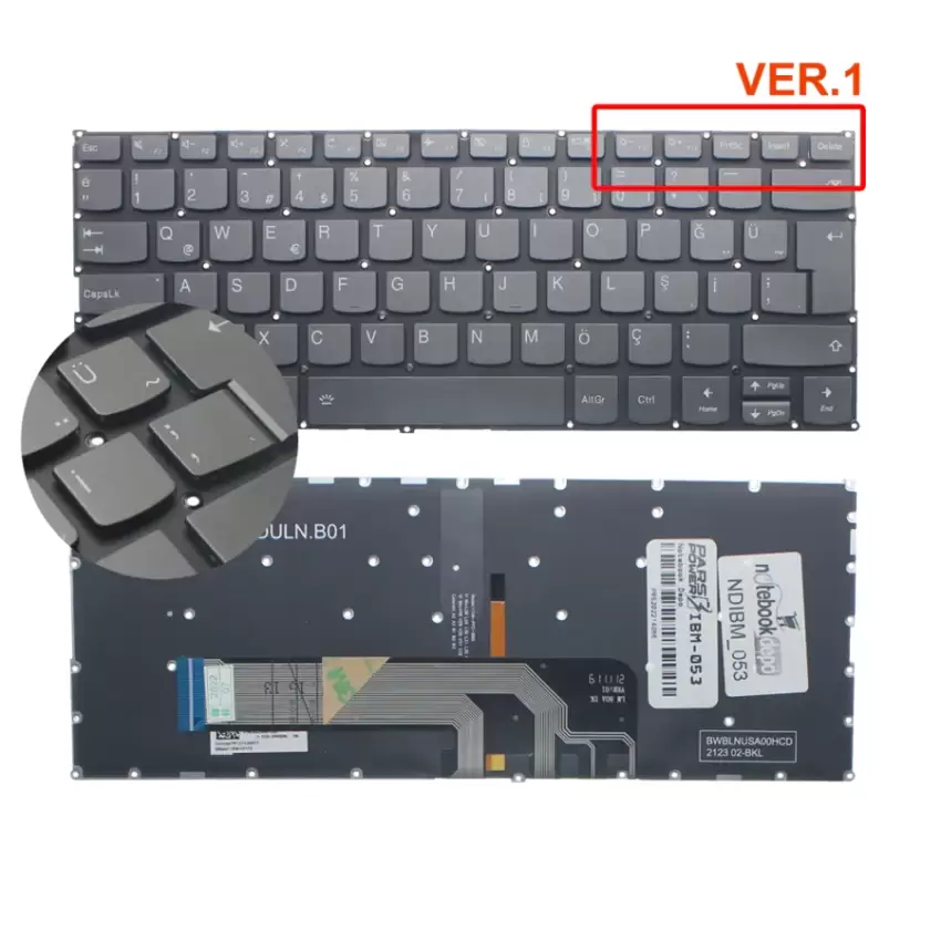 Lenovo Yoga 530-14IKB 81EK00DUTX Klavye Işıklı (Füme TR)
