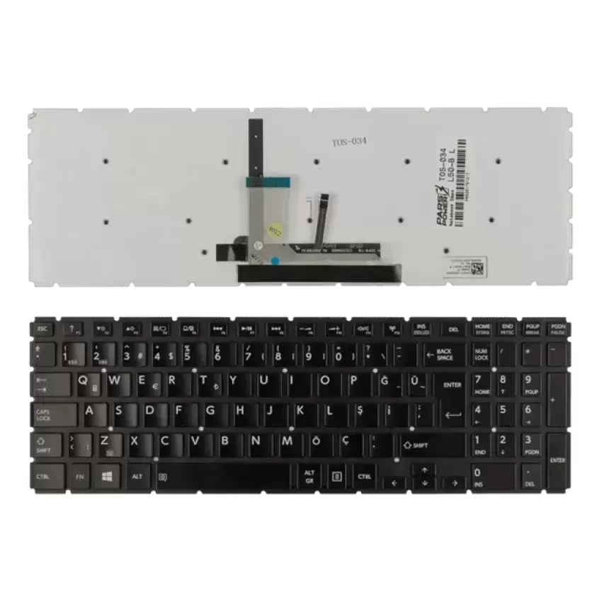 Toshiba Satellite C55-C-12E, C55-C-13E Notebook Klavye Işıklı (Siyah TR)