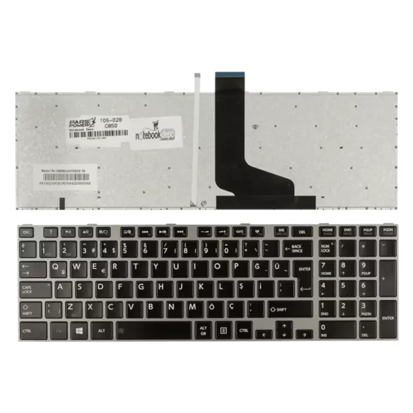 Toshiba Satellite C855-22P, C855-22Q, C855-22T Notebook Klavye Işıklı (Siyah TR)