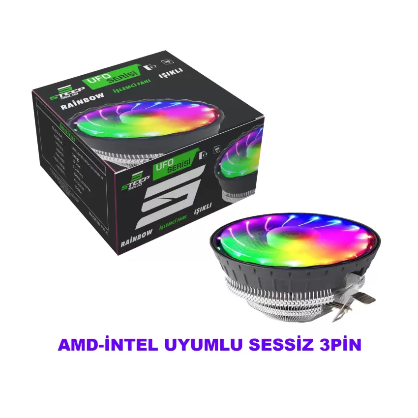 Steep Solid Ufo Serisi AMD 1700X Universal CPU Fan - RGB Rainbow Masaüstü İşlemci Fanı