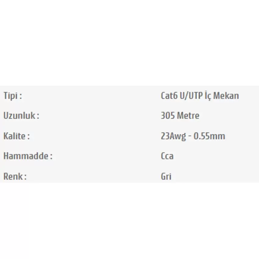 Pars Power 23 Awg 0.55 mm 305m Network Cat 6 U/UTP İç Mekan Data Kablosu