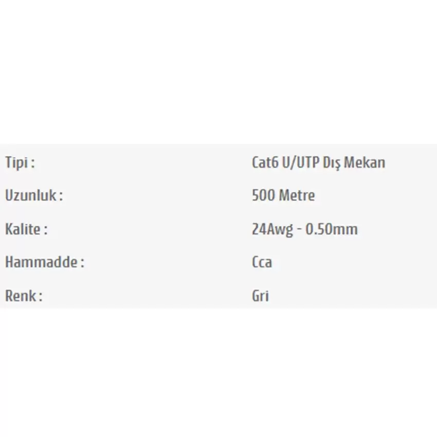 Pars Power 24 Awg 0.50 mm 500m Network Cat 6 U/UTP Dış Mekan Data Kablosu