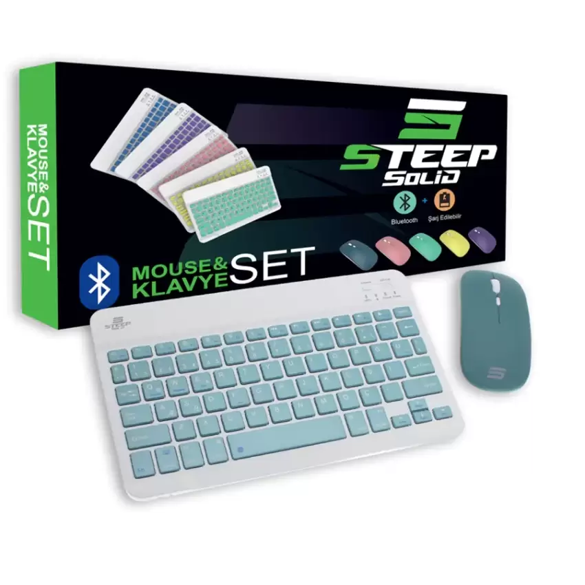 Steep Solid Magic Şarjlı Bluetooth Klavye - Mouse Set (Yeşil TR) STEEPKM1G