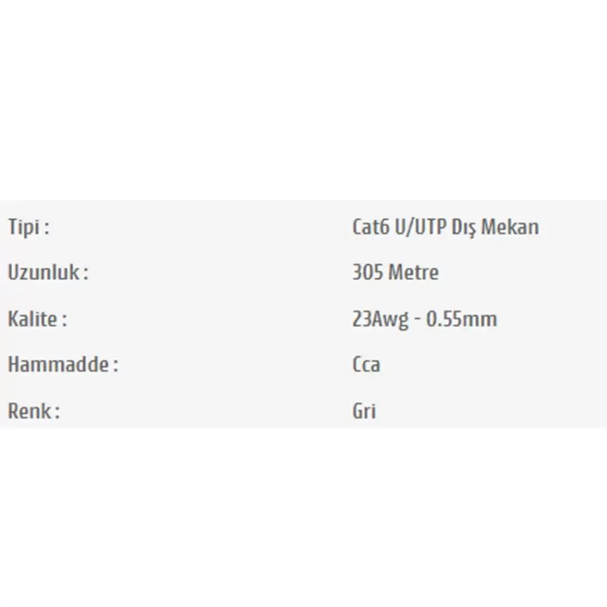 Pars Power 23 Awg 0.55 mm 305m Network Cat 6 U/UTP Dış Mekan Data Kablosu