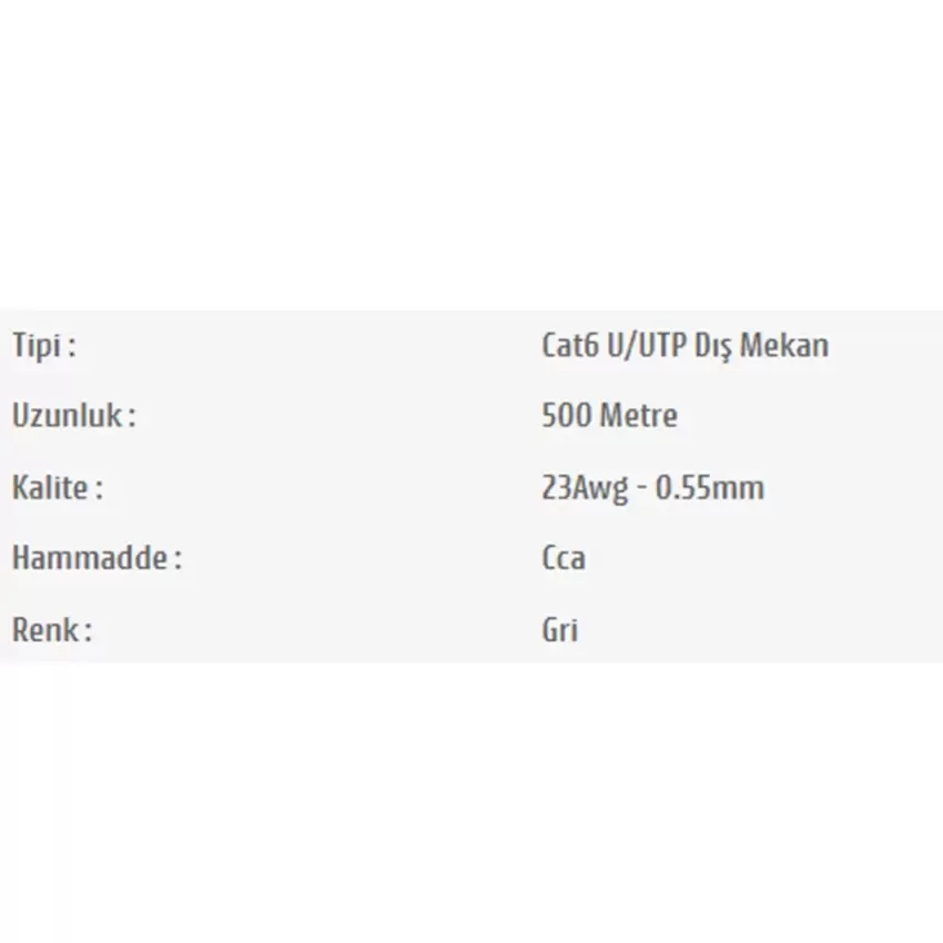 Pars Power 23 Awg 0.55 mm 500m Network Cat 6 U/UTP Dış Mekan Data Kablosu