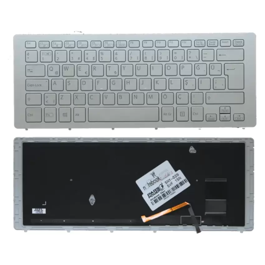 Sony Vaio SVF15N1E2E, SVF15N1F4R Klavye Işıklı (Gümüş TR)