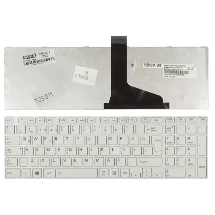 Toshiba Satellite C850-138, C850-13G, C850-13H Notebook Klavye (Beyaz TR)