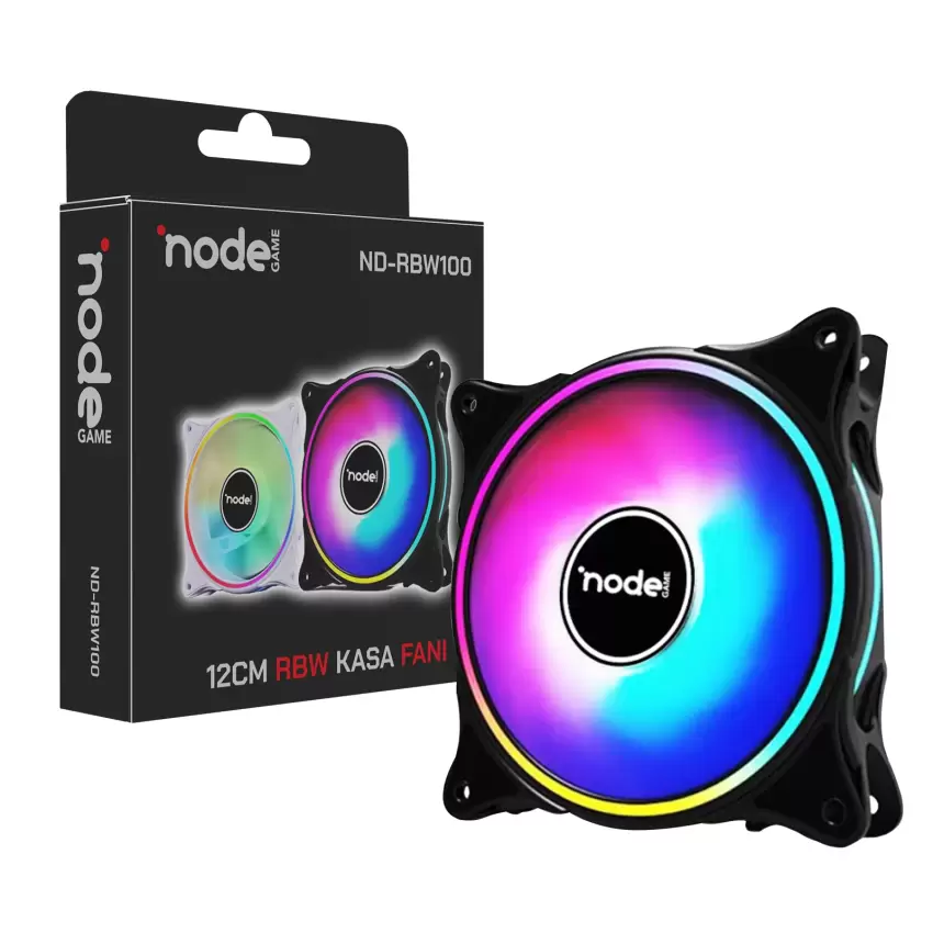 Node Game 3 Pin 12cm Rainbow RBW Led Fan - Performans Seri Sessiz Kasa Fanı (Siyah)