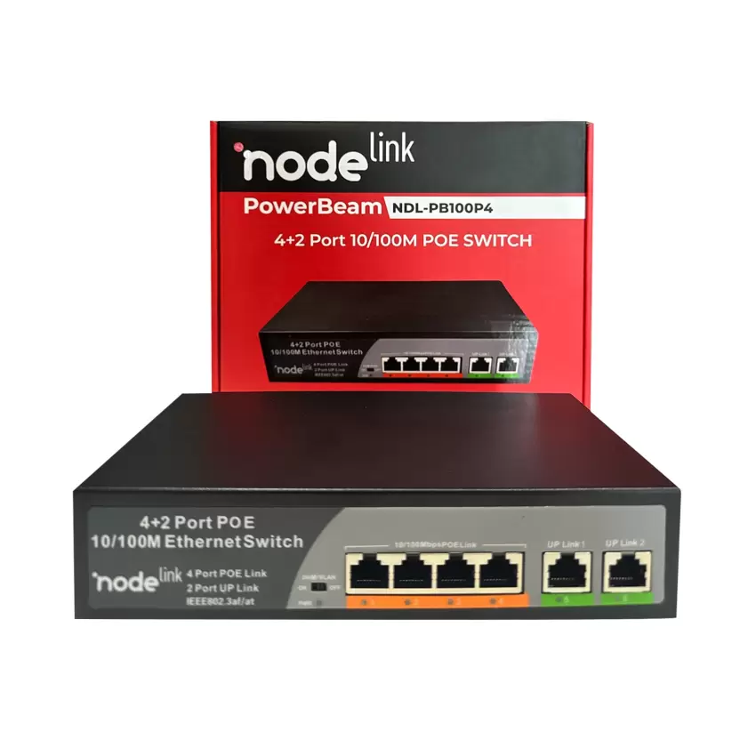 Node Link Power Beam NDL-PB100P4 4+2 10/100 Metal Kasa Kamera Ethernet POE Switch