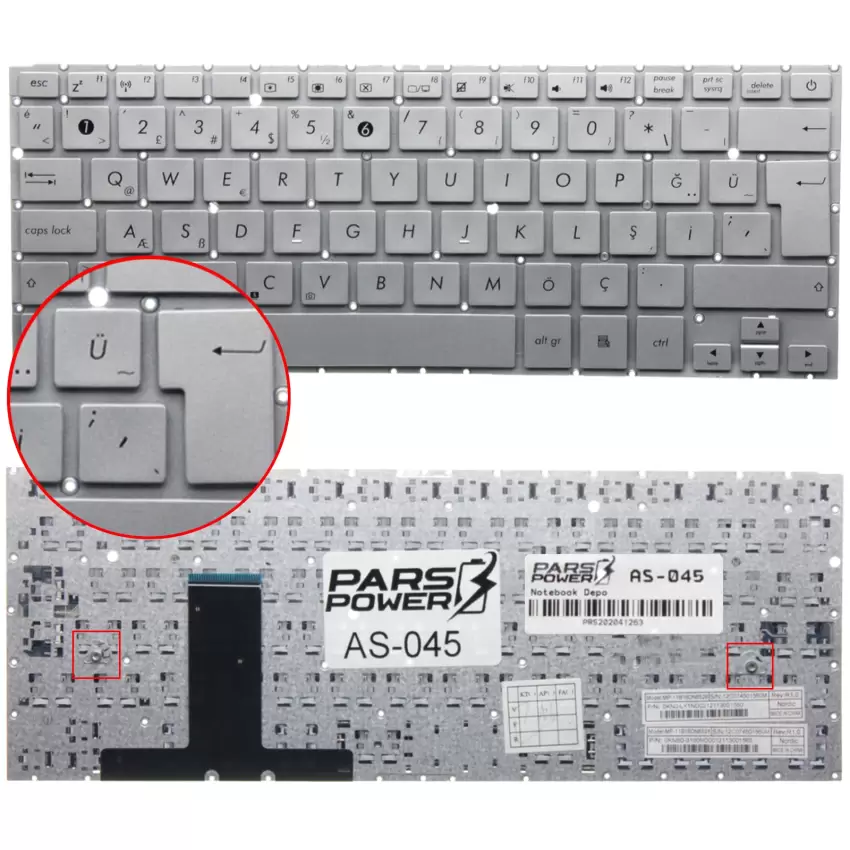 Asus 0KNB0-3100US00, 0KNB0-3102TU00 Notebook Klavye (Gümüş TR)