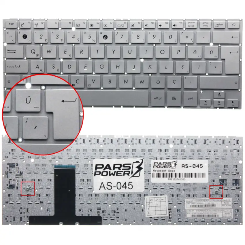 Asus Zenbook UX31A-R4003H, UX31A-R4003V Notebook Klavye (Gümüş TR)