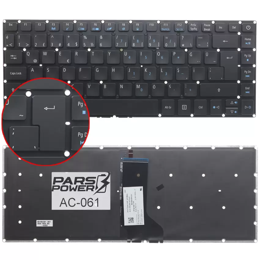 Acer Aspire E5-422G Notebook Klavye Işıklı (Siyah TR)