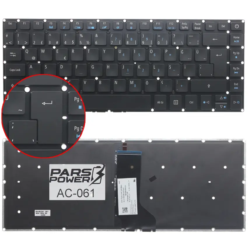 Acer Aspire E5-473TG Notebook Klavye Işıklı (Siyah TR)