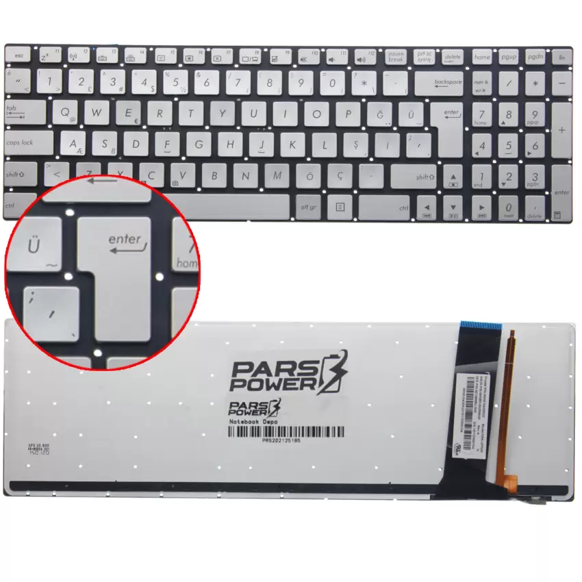 Asus N550JV-CN127H, N550JV-CN211D, N550JV-CN239H Klavye Işıklı (Gümüş TR)