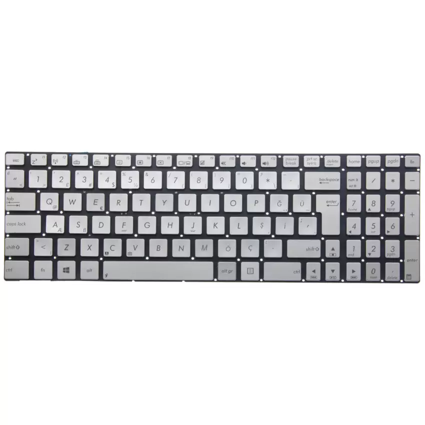Asus N550JV-CN127H, N550JV-CN211D, N550JV-CN239H Klavye Işıklı (Gümüş TR)