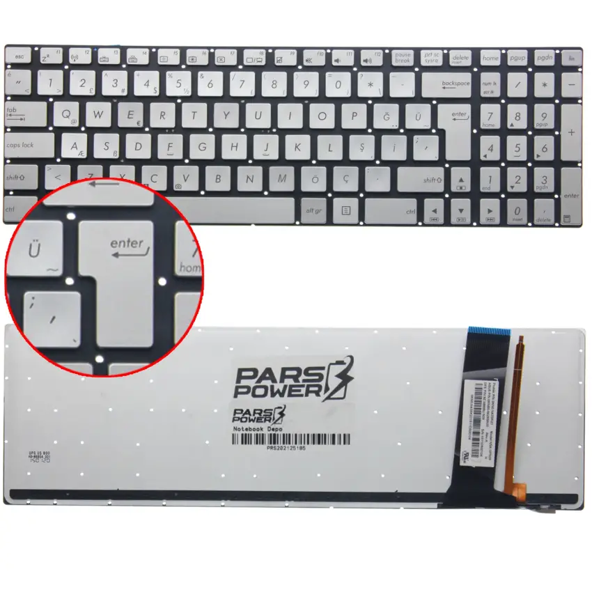 Asus N56VM-RB71 N, N56VM-S4033V, N56VM-S4061V Klavye Işıklı (Gümüş TR)