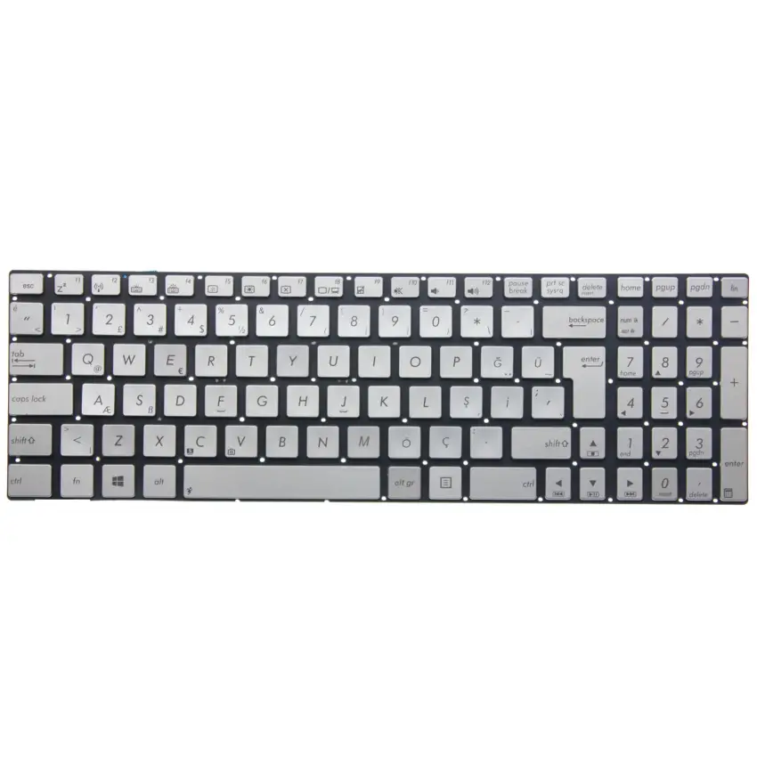 Asus N56VM-RB71 N, N56VM-S4033V, N56VM-S4061V Klavye Işıklı (Gümüş TR)