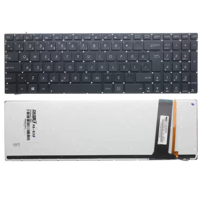 Asus GL550J, N550JA, N550JK, N550JV Klavye Işıklı (Siyah TR)