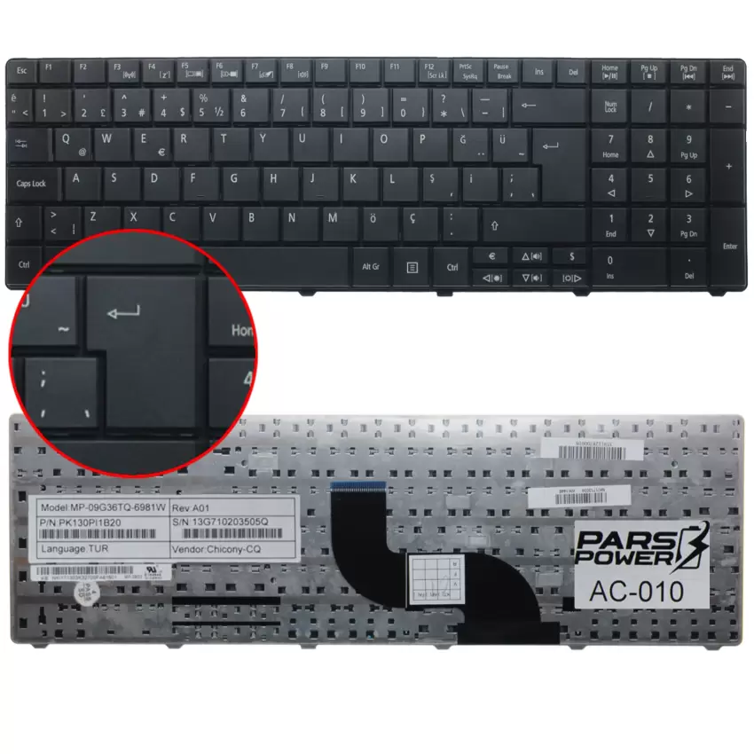 Acer AEZK6N00010, AEZK6P00010, AEZK6Q00010 Notebook Klavye (Siyah TR)