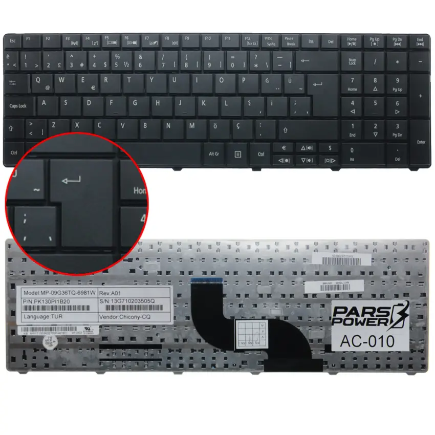 Acer Aspire E1-521G, E1-531G, E1-571G Notebook Klavye (Siyah TR)