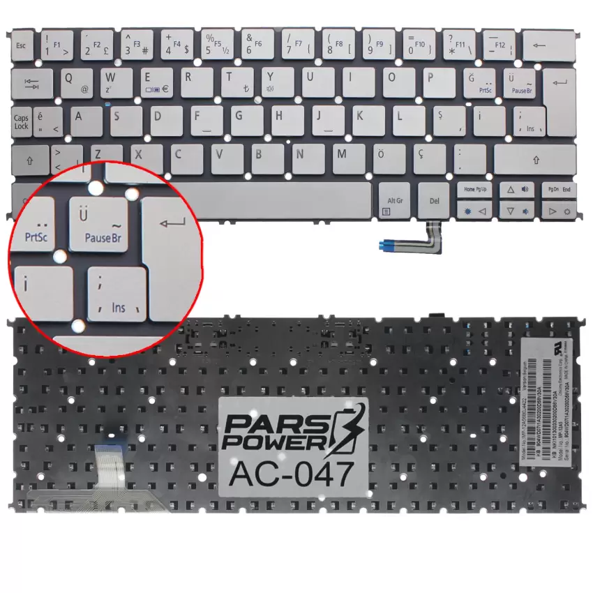 Acer Aspire S7-191-73514g25ass Klavye (Gümüş TR)