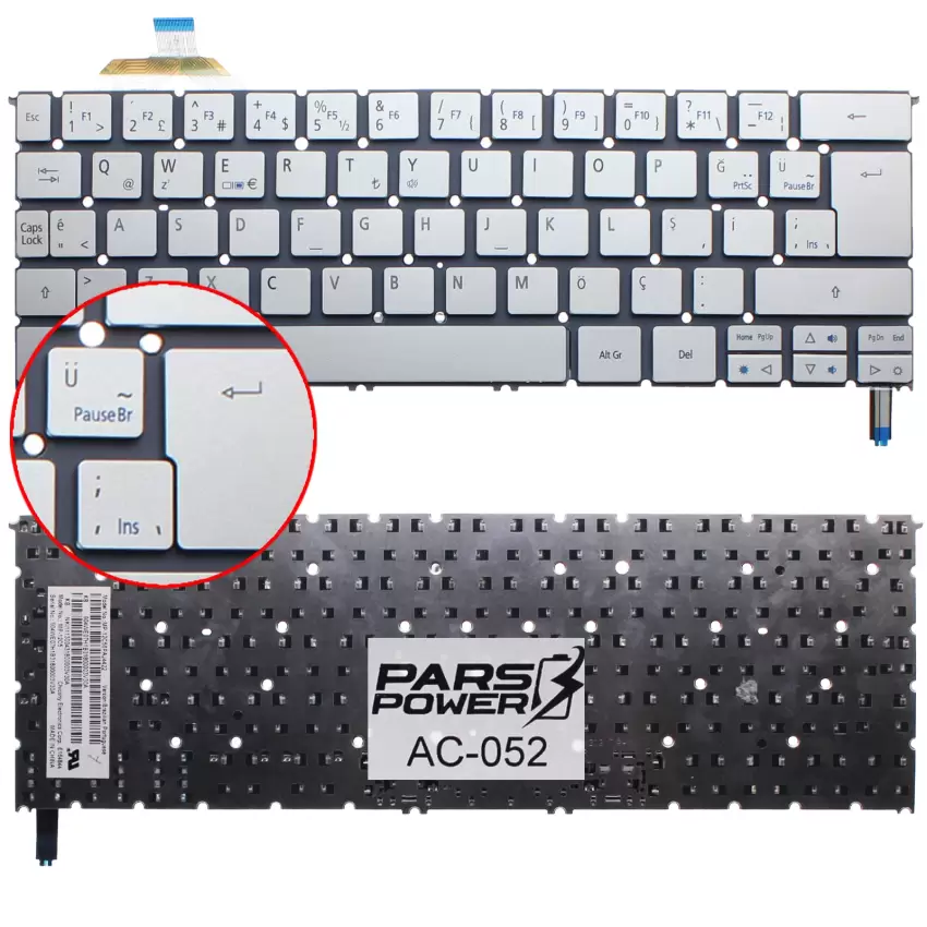 Acer Aspire S7-391-6468, S7-391-9413 Klavye (Gümüş TR)