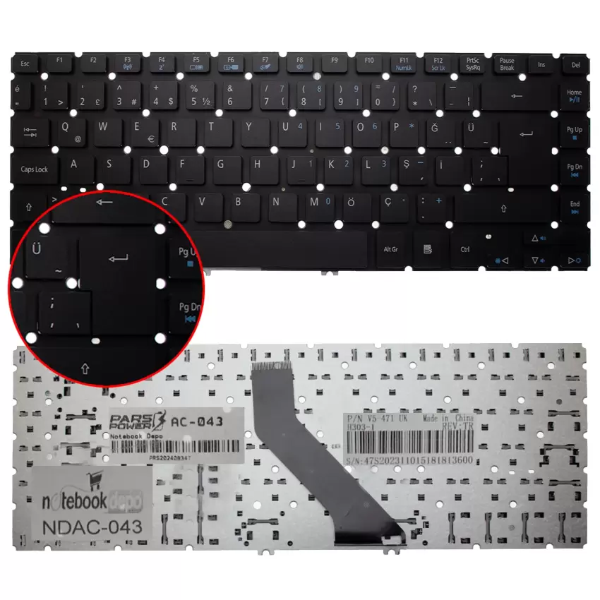 Acer Aspire V5-431, MS2360 Serisi Notebook Klavye (Siyah TR)