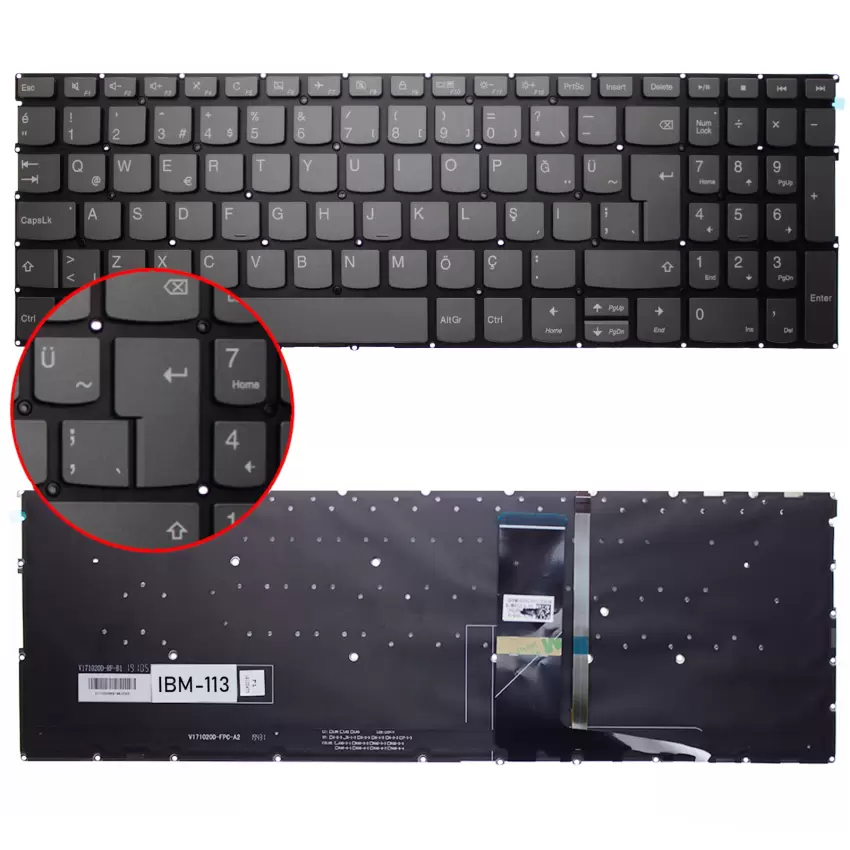 Lenovo 5CB0N86315, PK1314F1A00, 5CB0N86357 Klavye Işıklı (Füme TR)