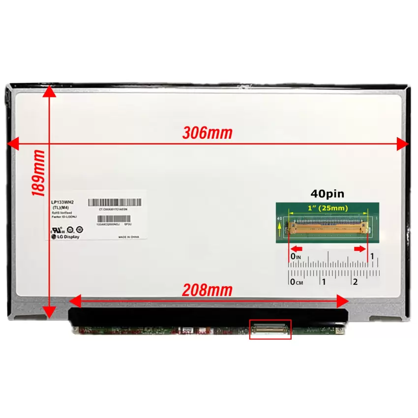 B133XW07 V.1, LP133WH2 (TL)(M4) Uyumlu Led Lcd Ekran